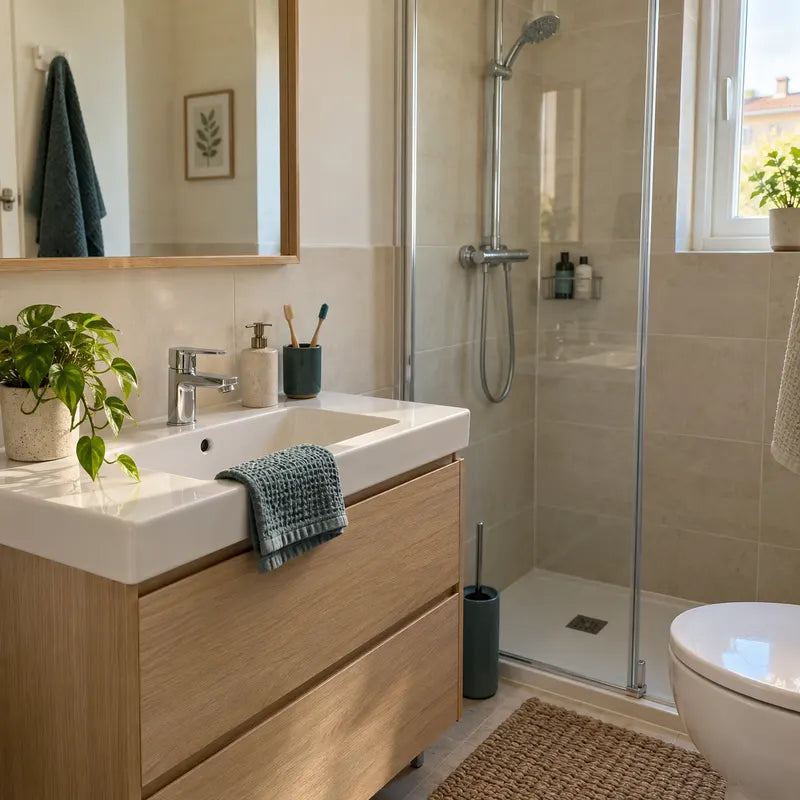 Baño luminoso y ordenado